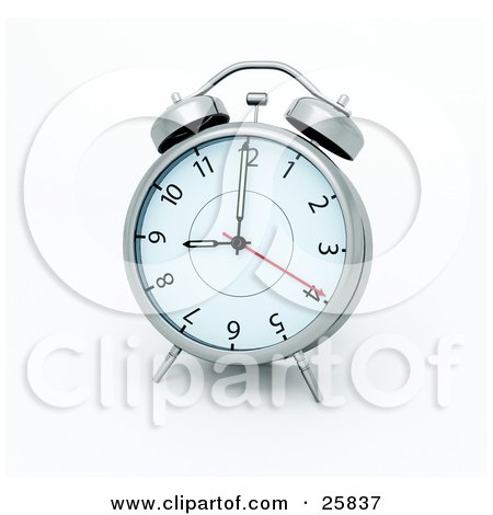 Clipart Illustration of a Silver Alarm Clock at 9AM by KJ Pargeter