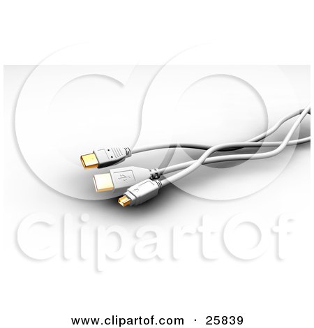 Clipart Illustration of Four And Six Pin Fire Wire Cables With A USB Cable by KJ Pargeter