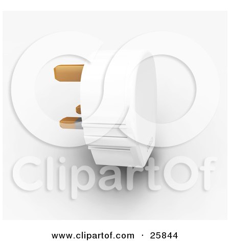 Clipart Illustration of a White Three Pin Plug With Golden Prongs, Over White by KJ Pargeter