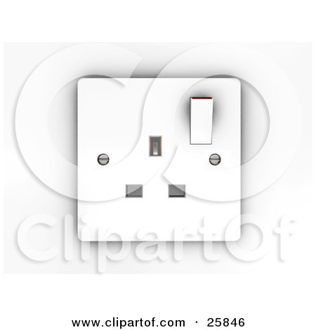 Clipart Illustration of a White Electrical Three Pin Socket Plug in Face Plate by KJ Pargeter