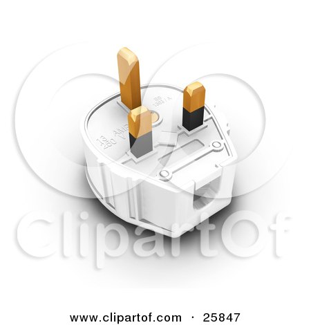 Clipart Illustration of a Three Pin Plug With Golden Prongs by KJ Pargeter