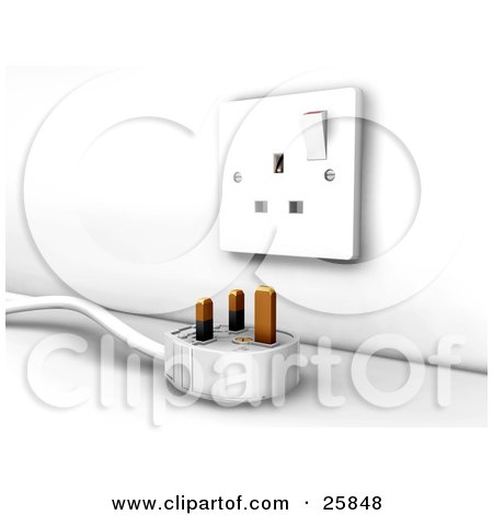 Clipart Illustration of a Three Pin Plug Lying Near An Electrical Socket by KJ Pargeter