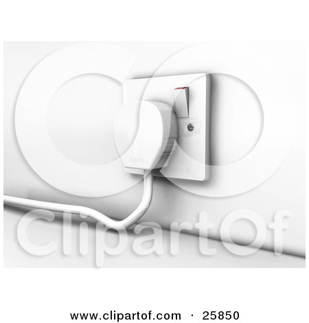 Clipart Illustration of a Three Pin Plug Plugged Into An Electrical Socket by KJ Pargeter