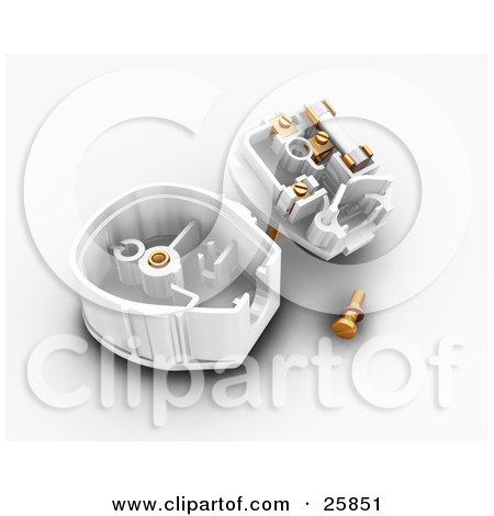 Clipart Illustration of a Three Pin Plug, Taken Apart And Showing The Center by KJ Pargeter