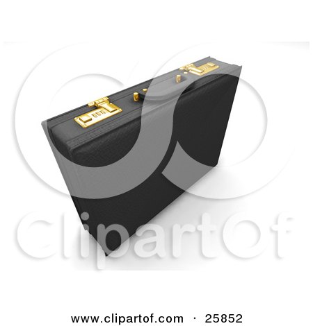 Clipart Illustration of a Black Leather Briefcase With Golden Locks, Standing On A White Background by KJ Pargeter