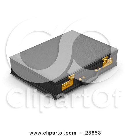 Clipart Illustration of a Black Leather Briefcase With Golden Locks, Lying On A White Background by KJ Pargeter