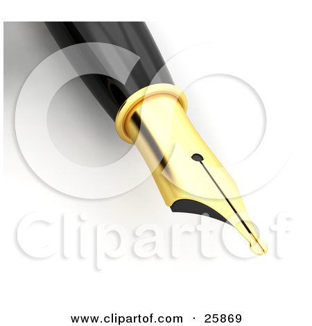 Clipart Illustration of a Black And Gold Fountain Pen Over White by KJ Pargeter