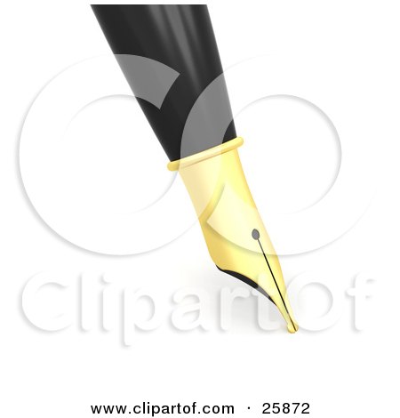 Clipart Illustration of a Black And Gold Fountain Pen With Its Tip To The Paper, Over White by KJ Pargeter