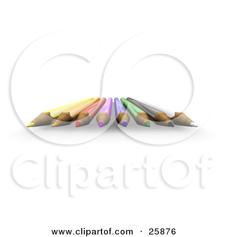 Clipart Illustration of a Group Of Colored Pencils With Sharpened Tip Facing Forward, Over White by KJ Pargeter