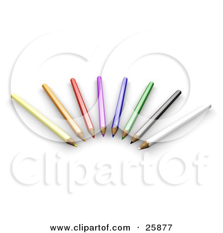 Clipart Illustration of a Group Of Colored Pencils Forming An Arch, Over White by KJ Pargeter