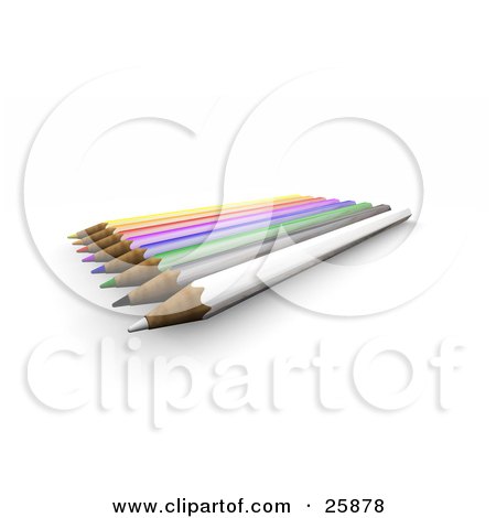 Clipart Illustration of a Row Of Colored Pencils With Sharpened Tips, Over White by KJ Pargeter