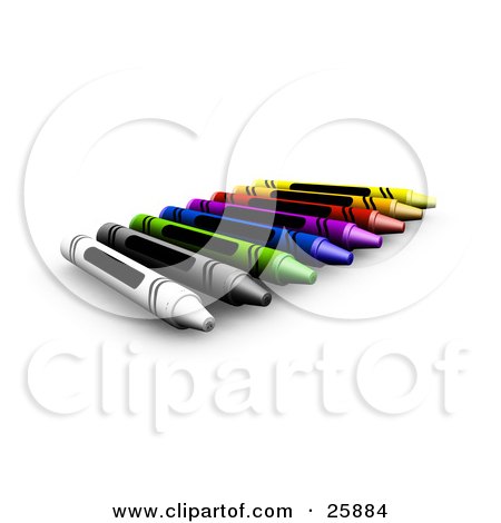 Clipart Illustration of a Row Of Colorful Crayons With Blank Labels, Over White by KJ Pargeter
