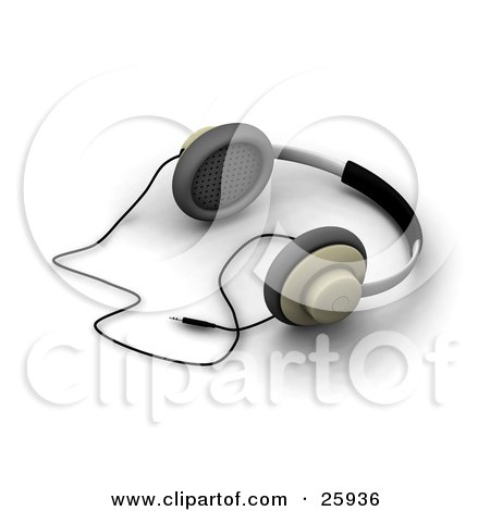 Clipart Illustration of a Pair Of Corded Headphones Resting On A White Surface by KJ Pargeter