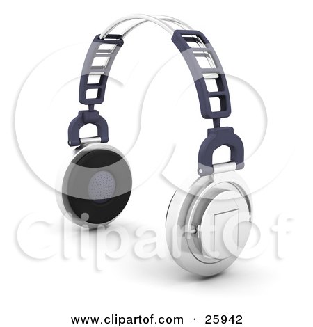 Clipart Illustration of a Pair Of Chrome Noise Canceling Headphones With Thick Cushioning, Over White by KJ Pargeter