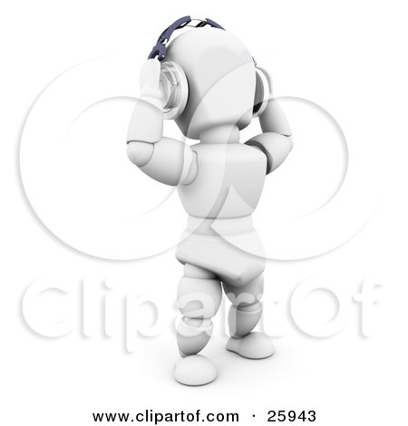 Clipart Illustration of a White Character Holding Headphones On Top Of His Head While Listening To Songs, Over White by KJ Pargeter