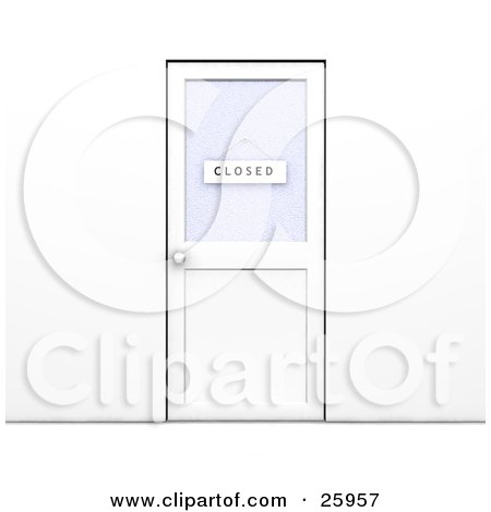 Clipart Illustration of a Closed Office Door With A Closed Sign Hanging On The Window by KJ Pargeter