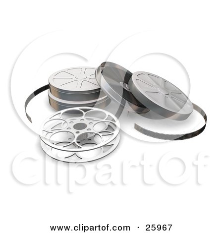 Clipart Illustration of an Open Movie Film Reel And Cases Over White by KJ Pargeter