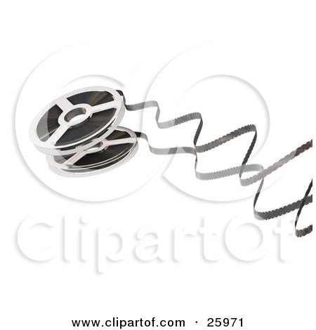 Clipart Illustration of Movie Film Spinning Out Of A Metal Reel, Over White by KJ Pargeter