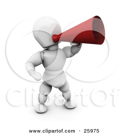 Clipart Illustration of a White Character Speaking Through A Red Loud Hailer by KJ Pargeter