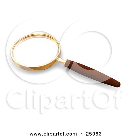 Clipart Illustration of a Magnifying Glass With A Wooden Handle And Gold Rim, Over White by KJ Pargeter