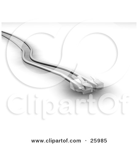 Clipart Illustration of White RJ45 And RJ11 Ethernet Cables by KJ Pargeter