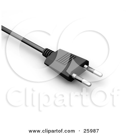 Clipart Illustration of a Black European Power Cable With Silver Prongs by KJ Pargeter