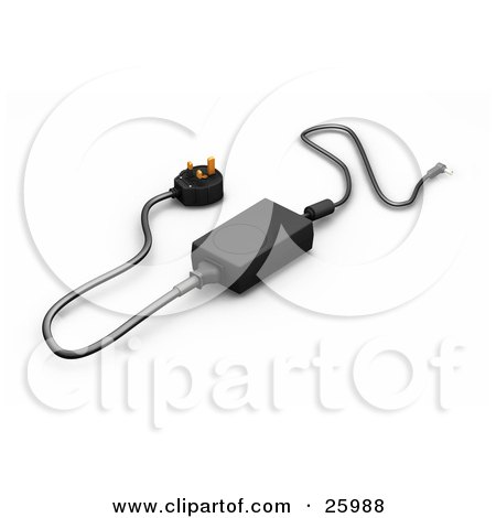 Clipart Illustration of a Black English Power Supply Adapter With Golden Prongs by KJ Pargeter