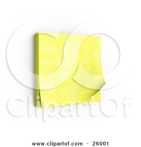 Clipart Illustration of a Block Of Yellow Sticky Notes Posted On A Wall, Over White by KJ Pargeter