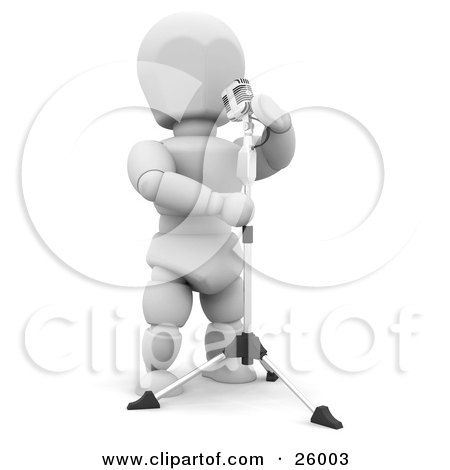 Clipart Illustration of a White Character Singing Into A Vintage Microphone In A Recording Studio by KJ Pargeter