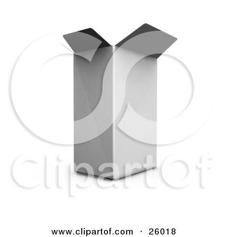 Clipart Illustration of a Tall White Shipping Box, With The Top Open, Over White by KJ Pargeter