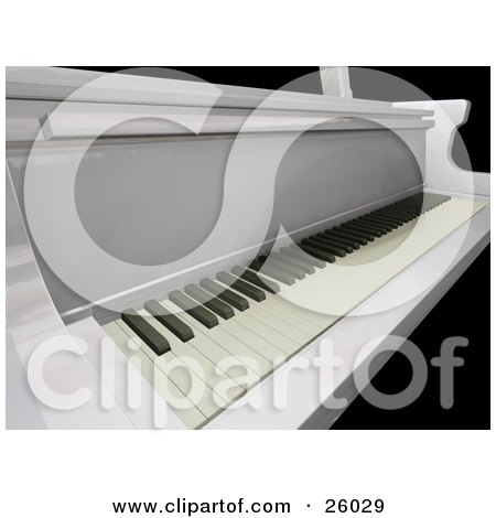 Clipart Illustration of a White Grand Piano's Keyboard, Over Black by KJ Pargeter