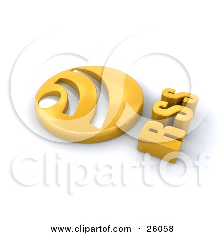 Clipart Illustration of a Circular Golden Rss Button, On A White Background by KJ Pargeter