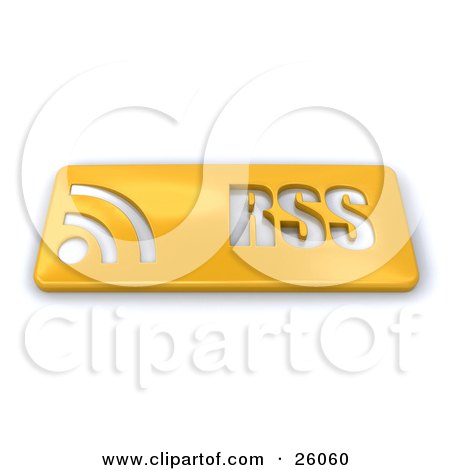 Clipart Illustration of a Gold RSS Button With Wave Symbols, On A White Background by KJ Pargeter