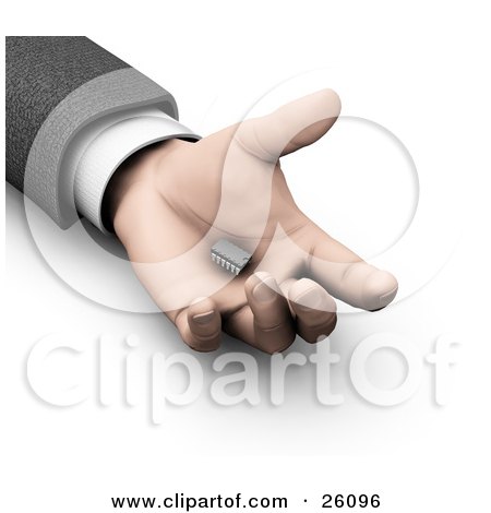 Clipart Illustration of a Man's Hand Holding A Small Computer Chip by KJ Pargeter