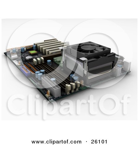 Clipart Illustration of a Complex Computer Motherboard With Chips, Over White by KJ Pargeter