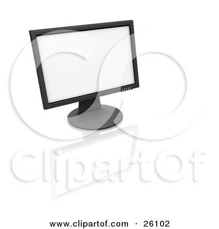 Clipart Illustration of a Flat Panel Computer Screen On A Reflective White Surface by KJ Pargeter