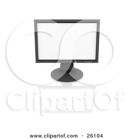 Clipart Illustration of a Flat Panel Computer Monitor On A Reflective White Surface by KJ Pargeter