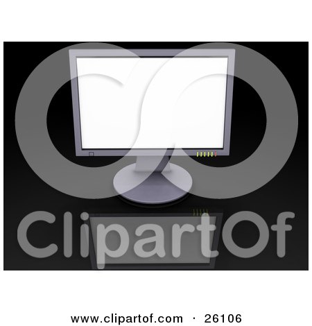 Clipart Illustration of a Flat Panel Computer Screen On A Reflective Black Surface by KJ Pargeter