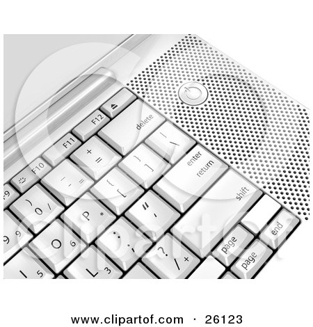Clipart Illustration of a Closeup Of The Right Side Of A Laptop Computer Keyboard With The Speaker And Power Button by KJ Pargeter
