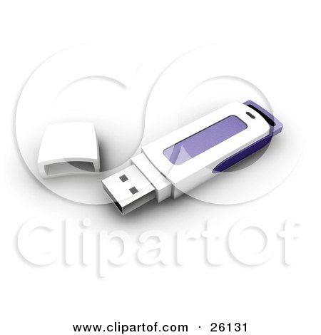 Clipart Illustration of a White And Purple Memory Stick With The Lid Off Showing The USB by KJ Pargeter