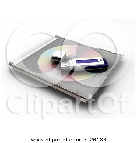 Clipart Illustration of a Memory Stick On Top Of A Clear CD Case by KJ Pargeter