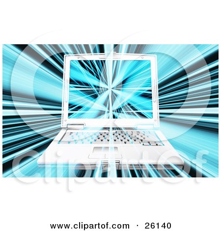 Clipart Illustration of a Partially Transparent Laptop Computer On A Green Speed Background by KJ Pargeter
