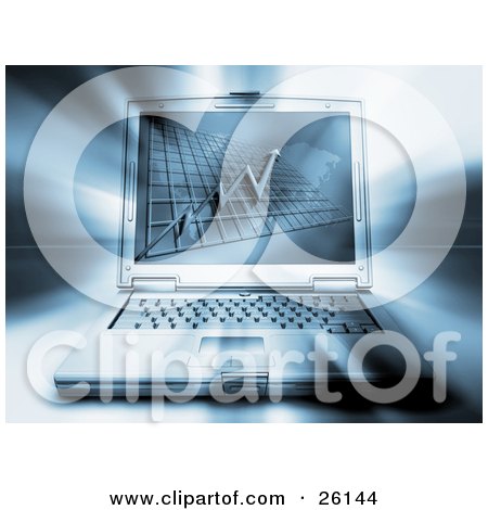 Clipart Illustration of a Laptop Computer With An Arrow On A Graph, Pointing Upwards by KJ Pargeter