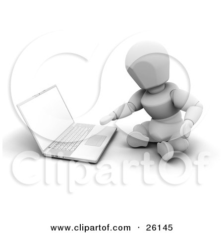 Clipart Illustration of a White Character Sitting On The Floor And Using A Laptop by KJ Pargeter