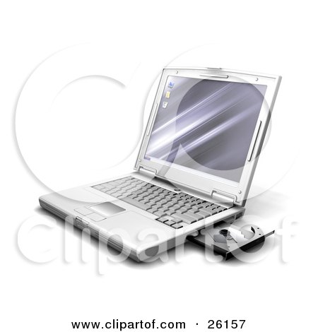 Clipart Illustration of a Laptop Computer With An Open Cd Disc Drive by KJ Pargeter