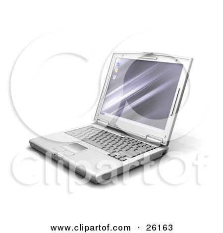 Clipart Illustration of a Gray Notebook Computer With A Techno Screen Saver by KJ Pargeter