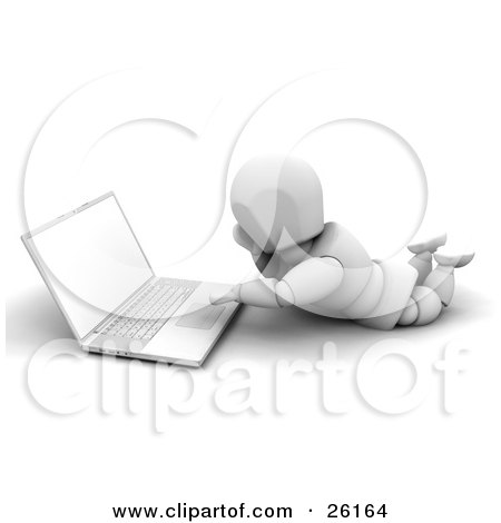 Clipart Illustration of a White Character Lying On His Belly And Using A Laptop by KJ Pargeter