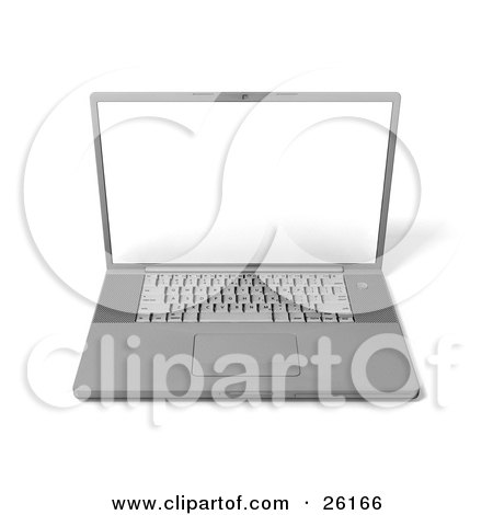Clipart Illustration of a White Screen On A Gray Laptop Computer, Over White by KJ Pargeter