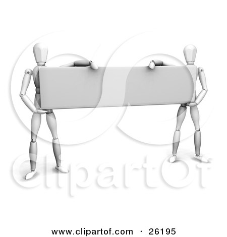 Clipart Illustration of Two White Figure Characters Holding Up A Blank Sign by KJ Pargeter