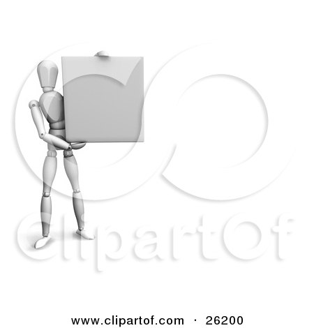Clipart Illustration of a White Figure Character Presenting A Black Square Sign by KJ Pargeter